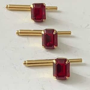 Vintage Shirt Studs Gold Tone Red Ruby Crystal Centers 3 Pieces